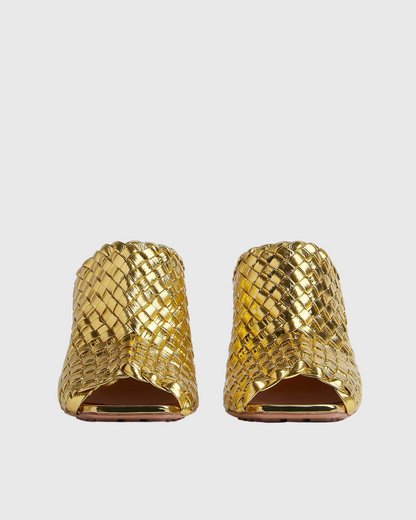 Fiamma Woven Metal Knot Mules In Gold