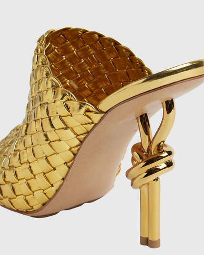 Fiamma Woven Metal Knot Mules In Gold