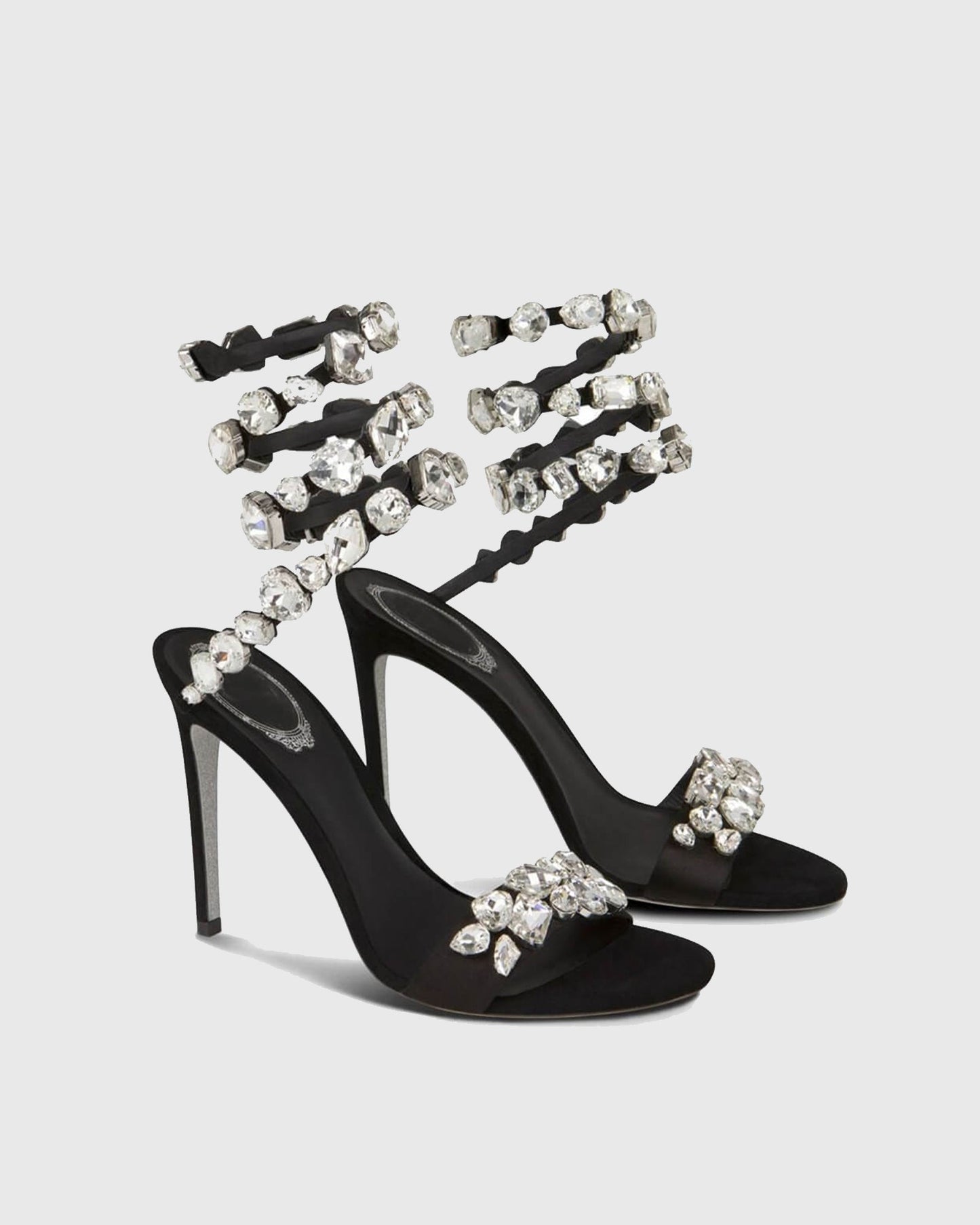 Filide Rhinestone Embellished  Lace Up Sandals In Black
