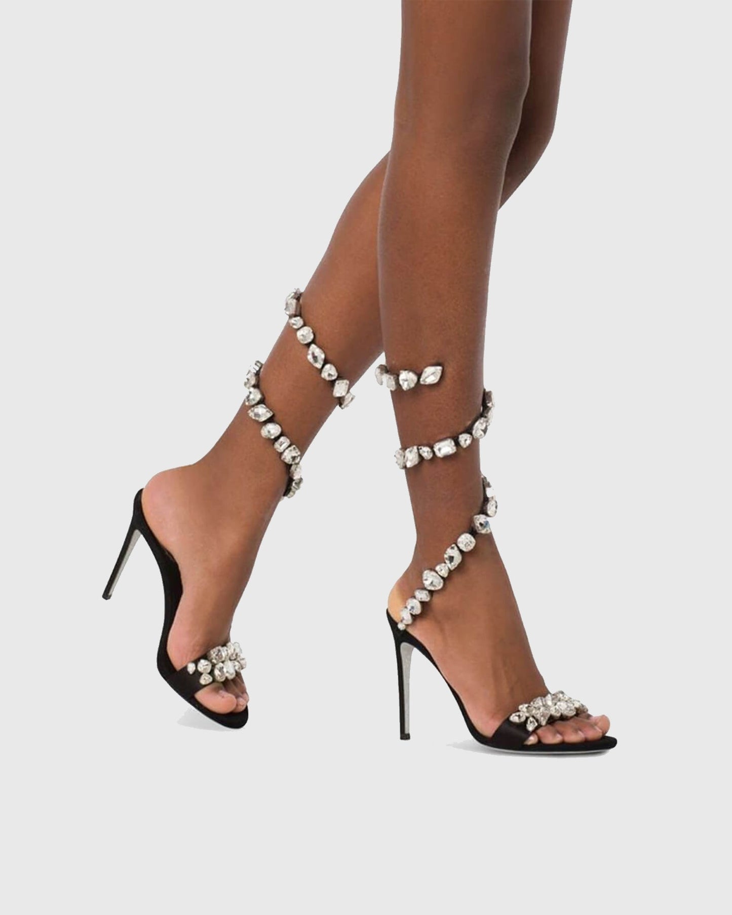 Filide Rhinestone Embellished  Lace Up Sandals In Black