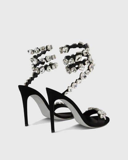 Filide Rhinestone Embellished  Lace Up Sandals In Black