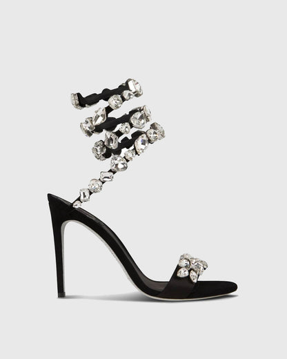 Filide Rhinestone Embellished  Lace Up Sandals In Black