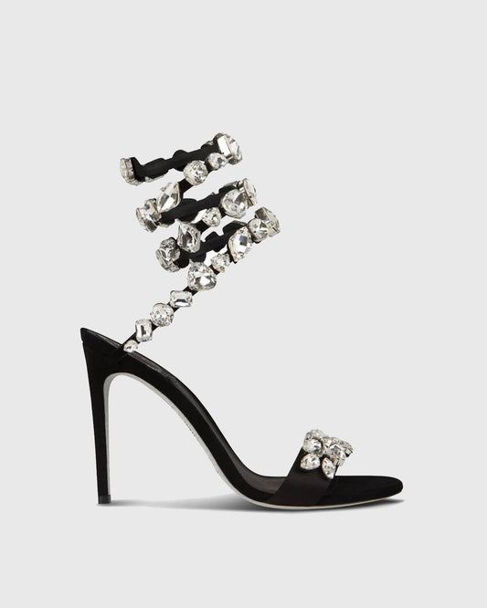 Filide Rhinestone Embellished  Lace Up Sandals In Black
