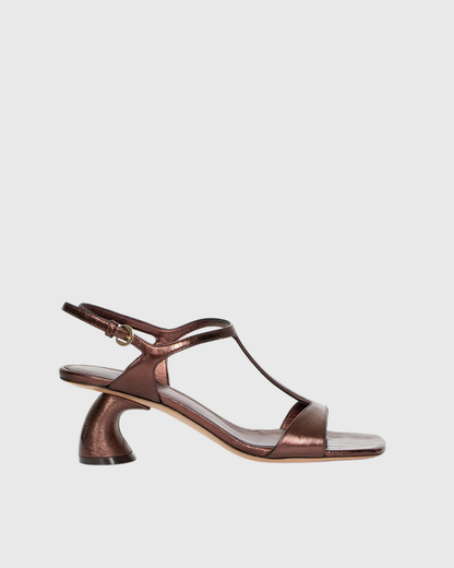 Fina Open Toe Flared Heel Sandals In Brown