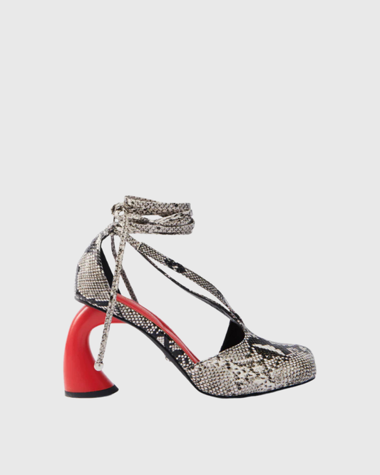 Fina Snake Print Split Toe Lace Up Sandals