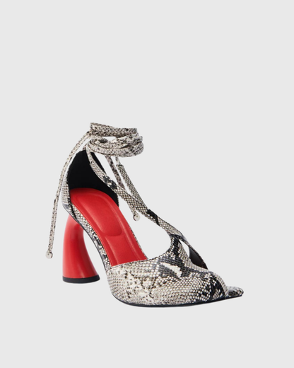 Fina Snake Print Split Toe Lace Up Sandals