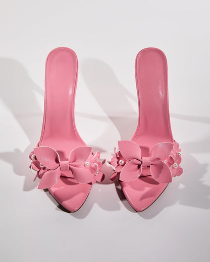 Fiona Pearl Flower Slippers In Pink