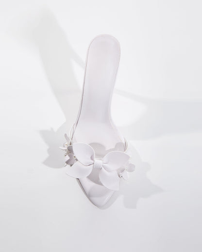 Fiona Pearl Flower Slippers In White