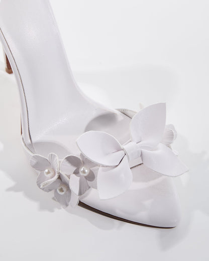 Fiona Pearl Flower Slippers In White