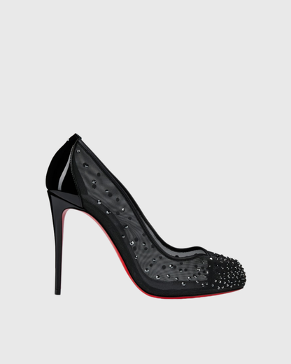 Fiore Rhinestone Mesh Tabi Pumps In Black