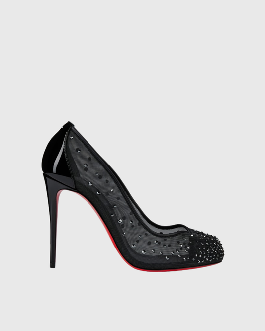 Fiore Rhinestone Mesh Tabi Pumps In Black