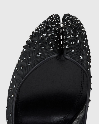 Fiore Rhinestone Mesh Tabi Pumps In Black