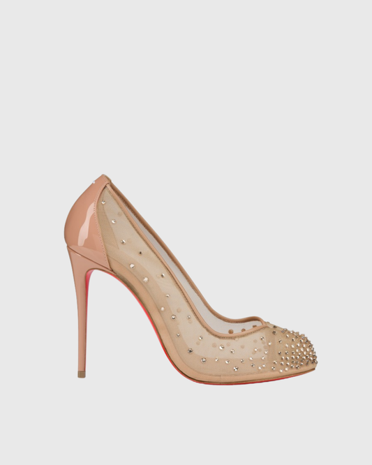 Fiore Rhinestone Mesh Tabi Pumps In Natural