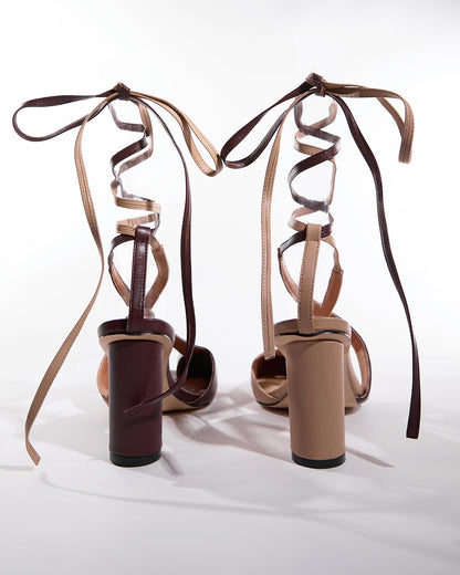 Fiore Split Toe Lace Up Sandals In Brown