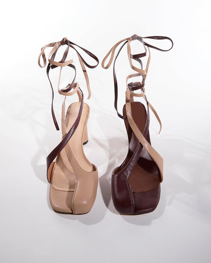 Fiore Split Toe Lace Up Sandals In Brown