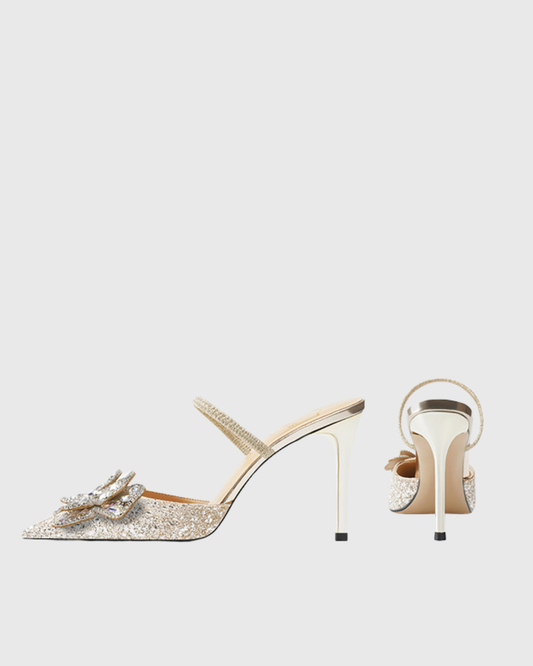 Flora Sequin Butterfly Mules In Gold