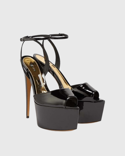Freya Peep Toe Platform Sandals In Black