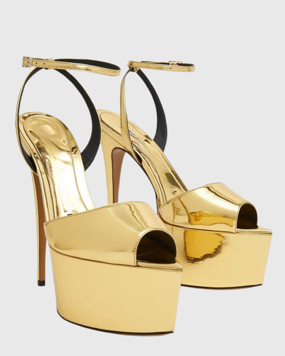 Freya Peep Toe Platform Sandals In Gold