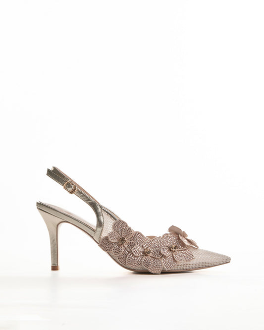 Frida Rhinestore Flower Fishnet Pumps
