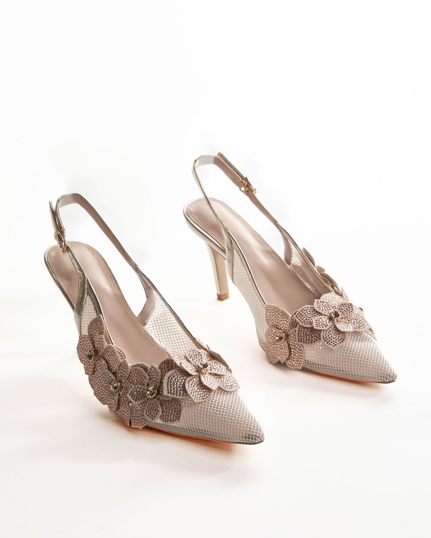 Frida Rhinestore Flower Fishnet Pumps