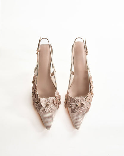 Frida Rhinestore Flower Fishnet Pumps