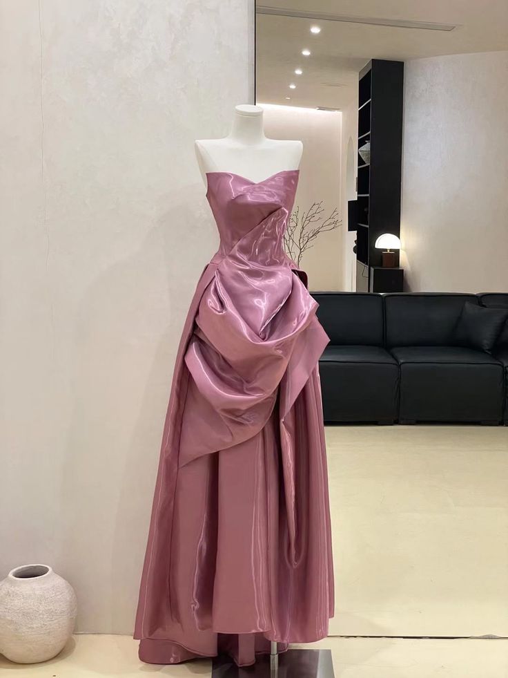 Classy A Line Strapless Satin Pleated Long Prom Dress,Party Dress,Evening Dress GG3546