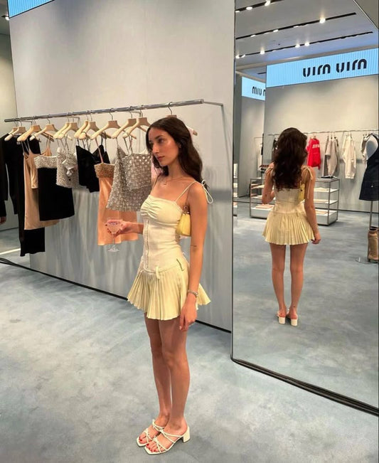 Unique A Line Spaghetti Straps Satin Pleated Short Homecoming Dress,Summer 17th Birthday Dress GG3709