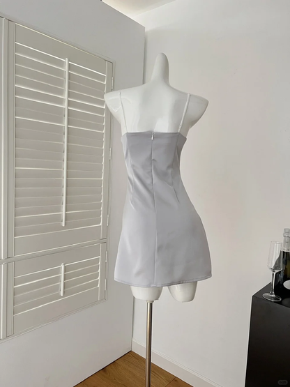 Sheath Mermaid Spaghetti Straps Pleated Satin Beads Short Homecoming Dress,Summer 19th Birthday Dress GG4043