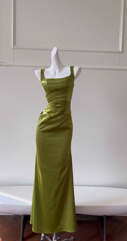 Classy Mermaid Square Satin Pleated Long Prom Dress,Party Dress,Formal Evening Dress GG4220