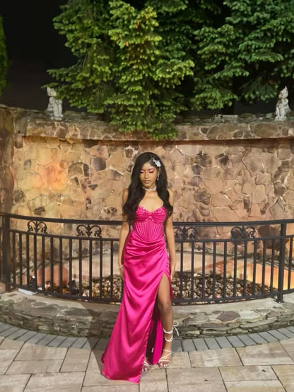 Pretty Mermaid Strapless Satin Pleated Sequin Slit Long Prom Dress,Party Dress,Formal Evening Dress GG4287