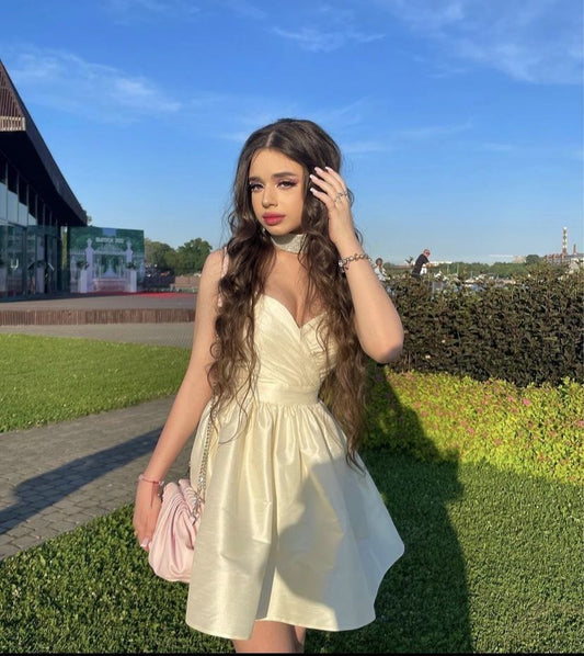 Classy A Line Spaghetti Straps Satin Pleated Short Homecoming Dress,Summer 18th Birthday Dress GG4374