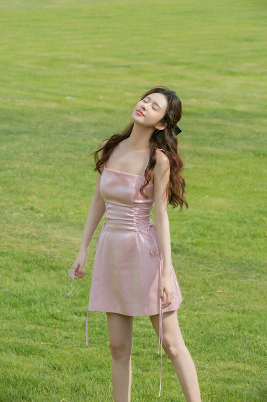 Cute A Line Spaghetti Straps Pleated Satin Short Homecoming Dress,Summer 17th Birthday Dress GG4418