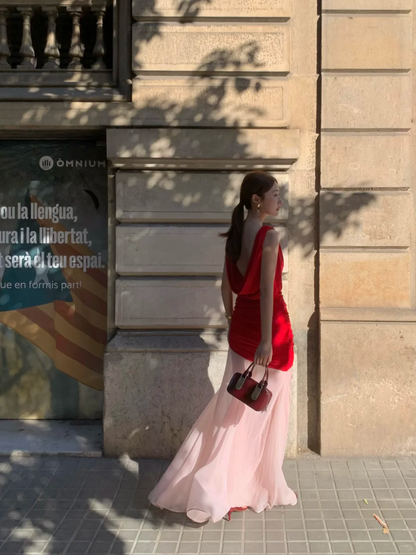 Pretty Mermaid Boat Neck Pleated Satin With Chiffon Hem Long Prom Dress,Party Dress,Formal Evening Dress GG4502