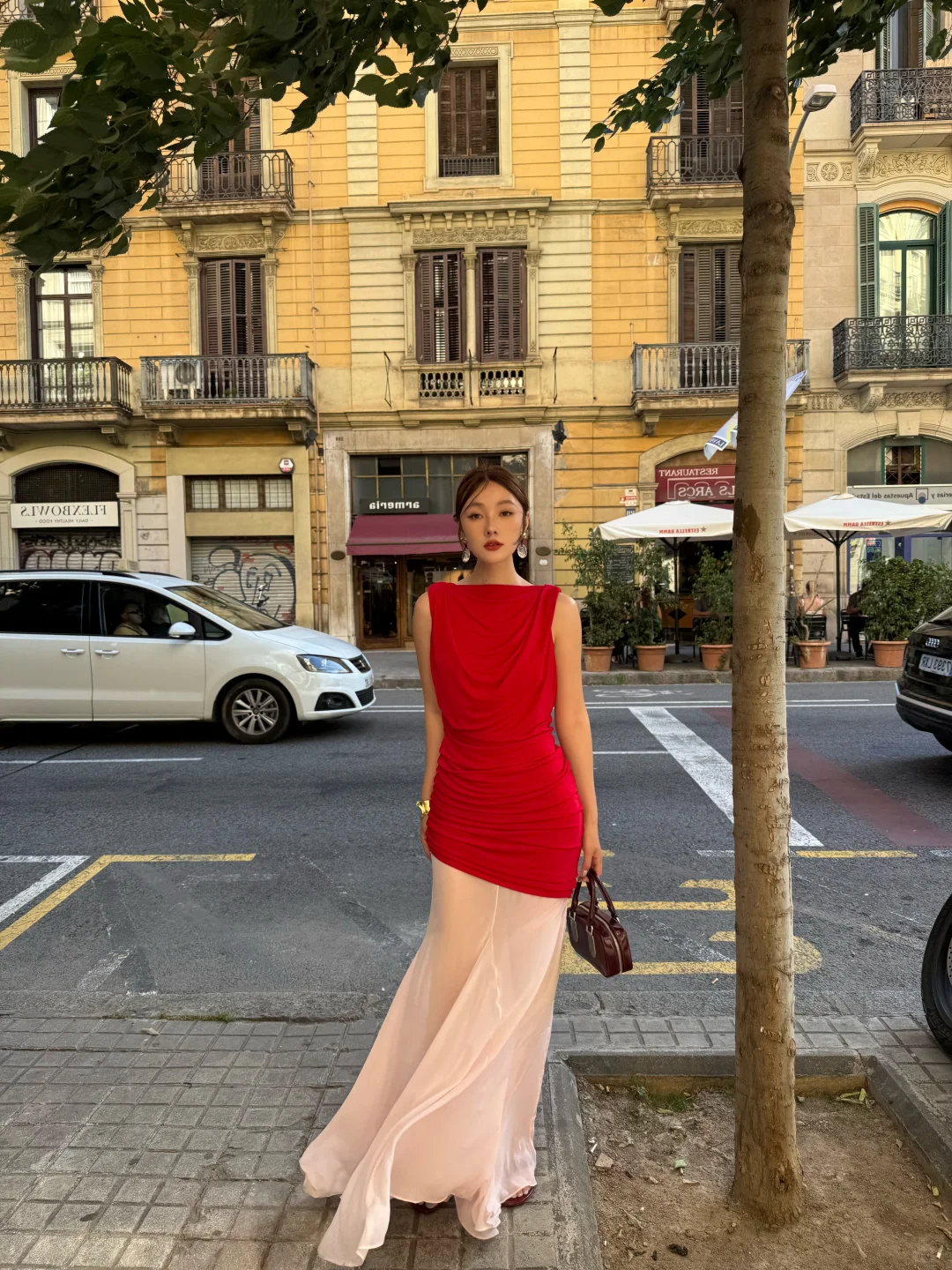 Pretty Mermaid Boat Neck Pleated Satin With Chiffon Hem Long Prom Dress,Party Dress,Formal Evening Dress GG4502