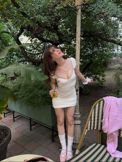 Chic Bodycon Mermaid U Neck Satin Pleated Short Homecoming Dress,Summer 21th Birthday Dress GG4526