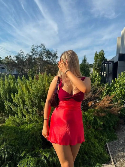 Sexy A Line Low Collar Satin Short Homecoming Dress,Vacation Dress,Summer 21th Birthday Dress GG4620