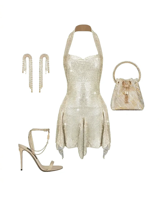 Unique A Line Halter Satin Sequin Short Homecoming Dress,Vacation Dress,Summer 20th Birthday Dress GG4639