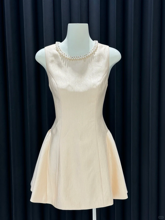 Pretty A Line Satin Beads Neck Short Homecoming Dress,Vacation Dress,Summer 16th Birthday Dress GG4640