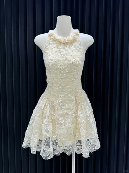 Pretty A Line Halter Lace Floral Short Homecoming Dress,Vacation Dress,Summer 17th Birthday Dress GG4643