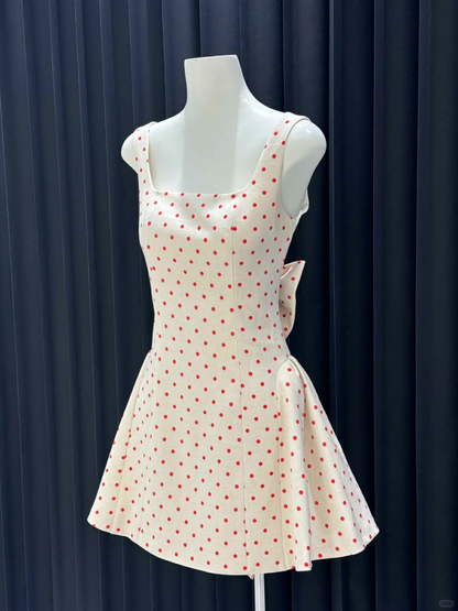Unique A Line Square Satin Polka Dots Back With Bow Short Homecoming Dress,Vacation Dress,Summer 17th Birthday Dress GG4645