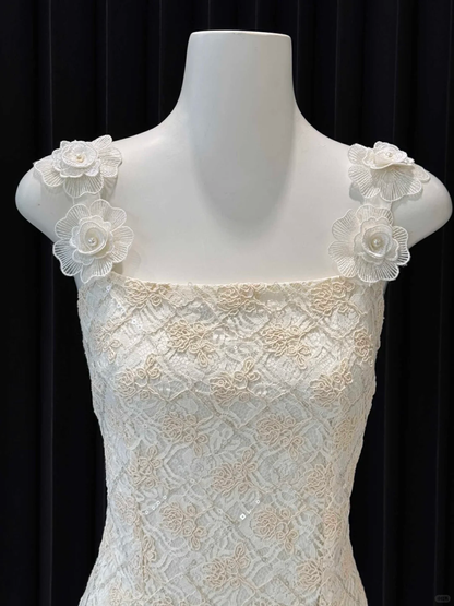 Sweet A Line Flower Applique Spaghetti Straps Lace Short Homecoming Dress,Vacation Dress,Summer 17th Birthday Dress GG4646