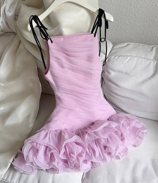 Chic A Line Spaghetti Straps Pleated Chiffon Short Homecoming Dress,Vacation Dress,Summer 20h Birthday Dress GG4828