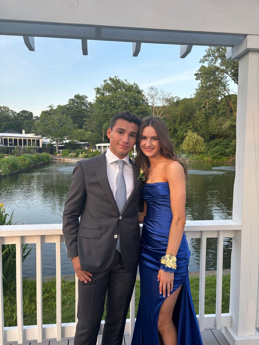 Sexy Navy Mermaid Strapless Pleated Satin Slit Long Prom Dress,Evening Dress GG5247