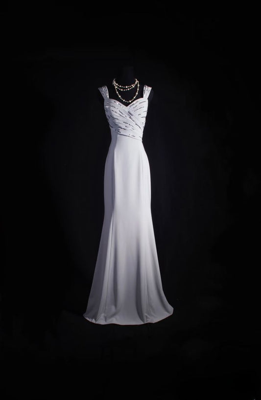 Elegant Mermaid Sweetheart White Pleated Satin Sequin Without Sleeves Long Prom Dress,Evening Dress GG5348