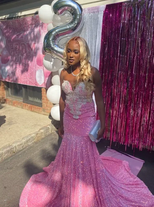 Sexy Sweetheart Mermaid Pink Long Prom Dresses Sequins Pink Birthday Dresses  cg26138