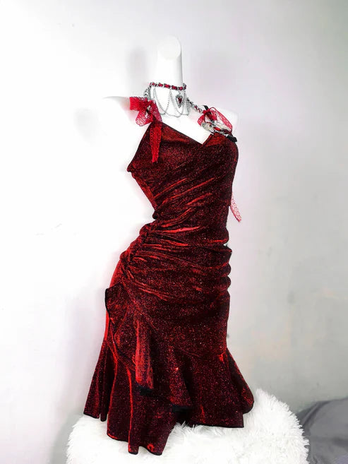 Retro Glitter Burgundy Spaghetti Strap 18th Birthday Party Dress Homecoming Dress TP4041