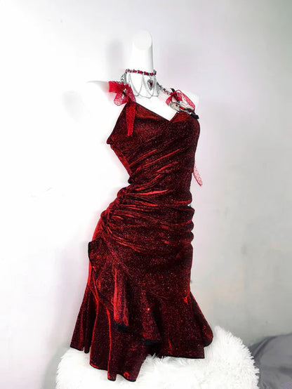 Retro Glitter Burgundy Spaghetti Strap 18th Birthday Party Dress Homecoming Dress TP4041