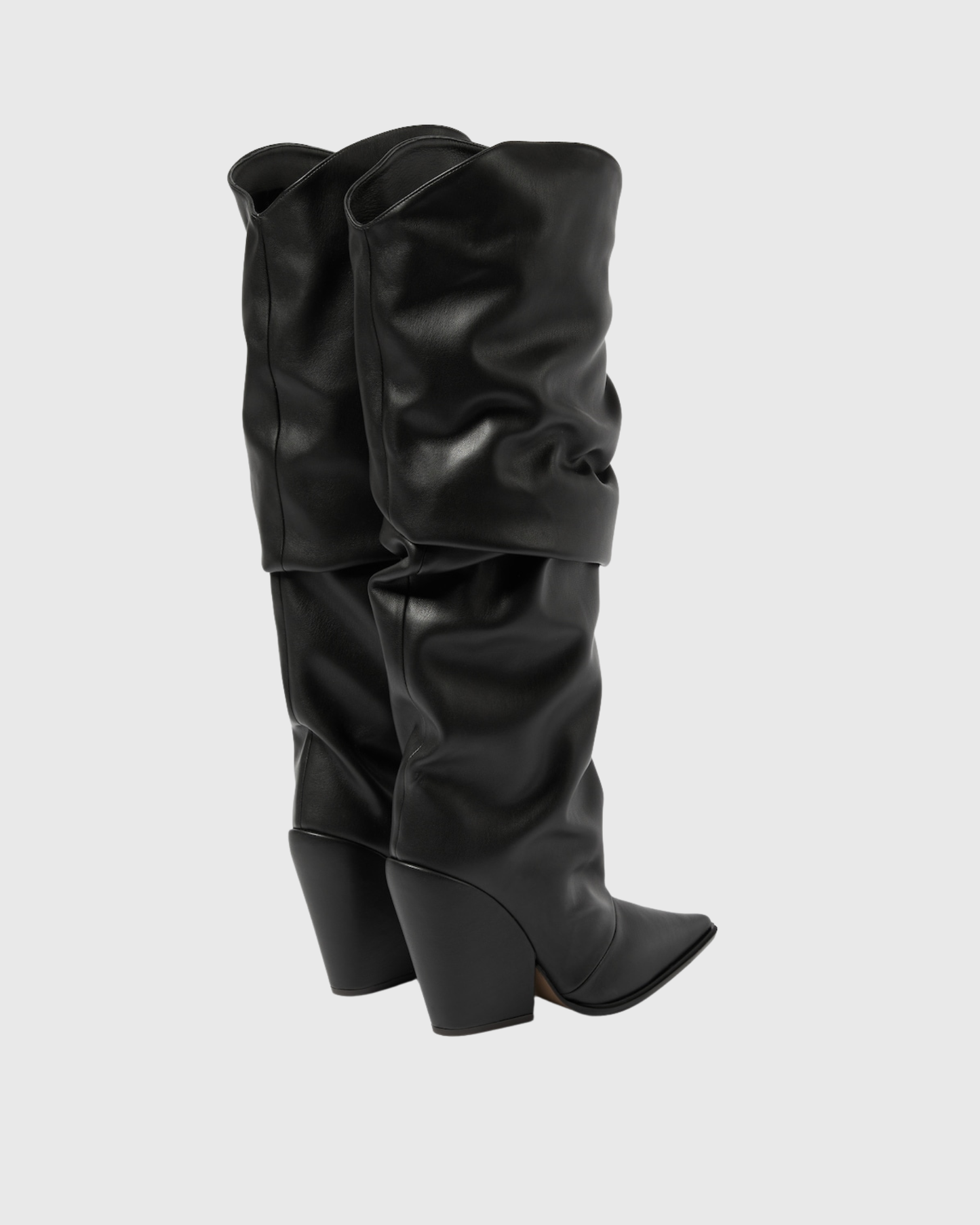 Gaia Ruched Leather Knee High Boots In Black