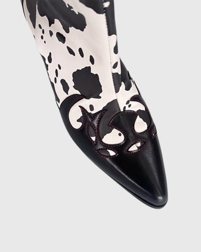 Giada Cow Print Ruched Knee High Boots