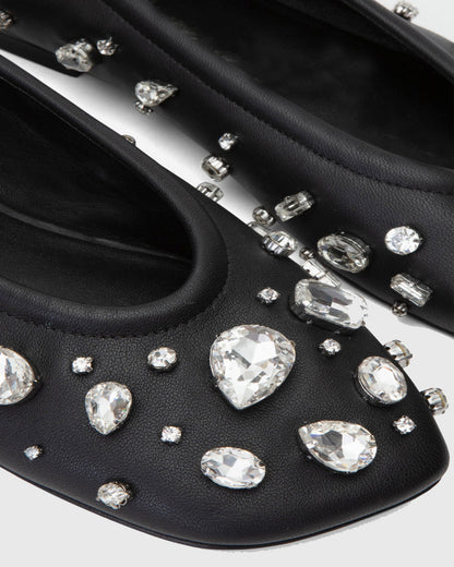 Gianna Rhinestone Ballet Flats In Black